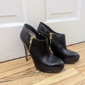 Michael Kors Black Heeled Ankle Boots with Gold Zipper